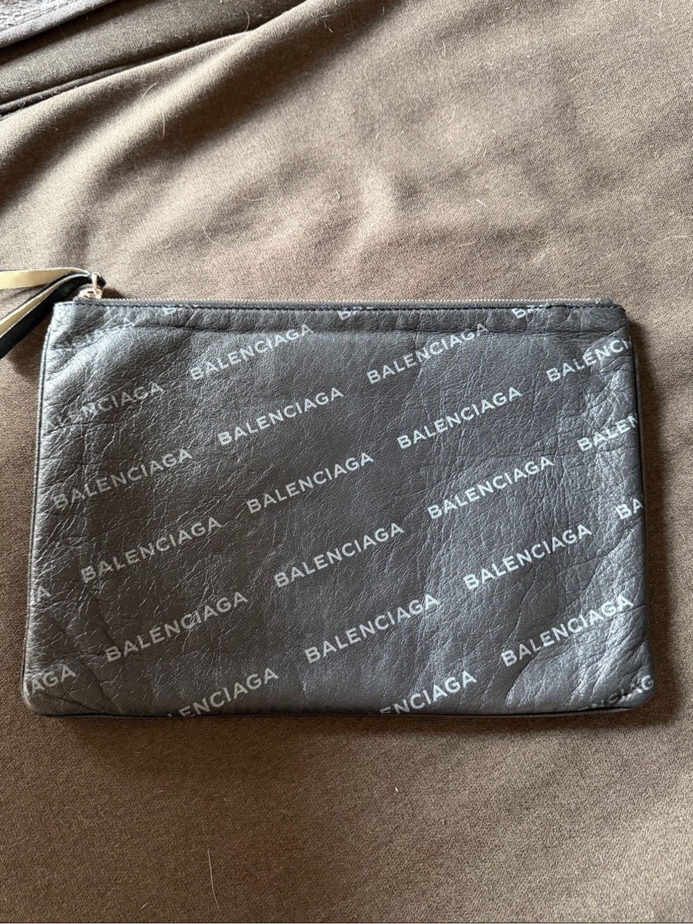Like New Balenciaga all-over logo zip pouch/clutch